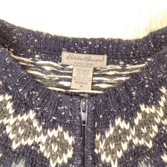 Eddie Bauer Fair Isle Wool Blend Cardigan Sweater Button Down Size M - Picture 10 of 14